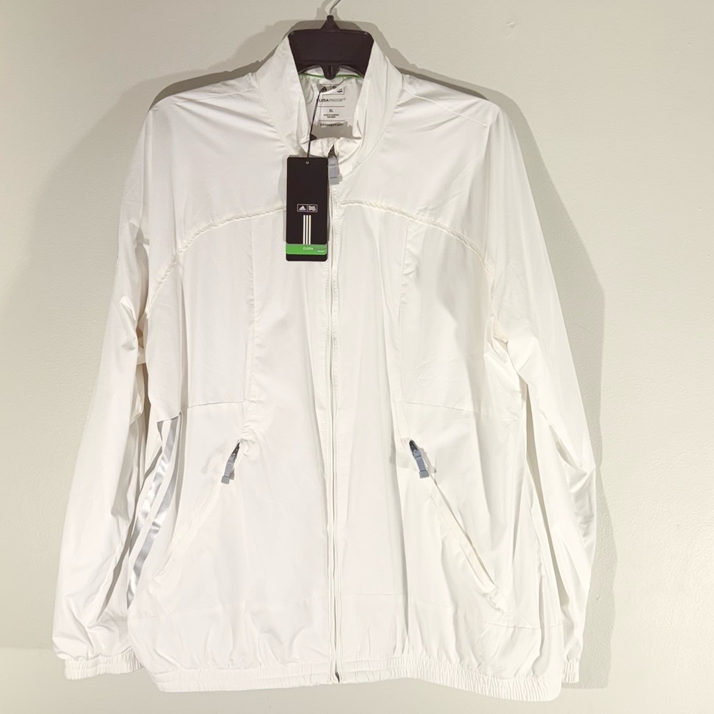 Adidas Golf White Lightweight Athletic Clima Proof Wind Sz XL Sponsored Jacket